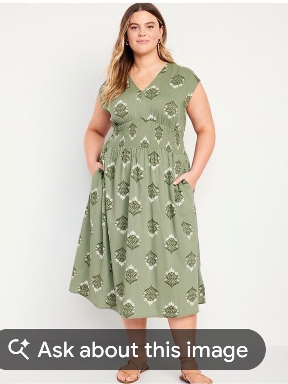 Old Navy Waist-Defined Midi Dress, Olive Green - Picture 8 of 8